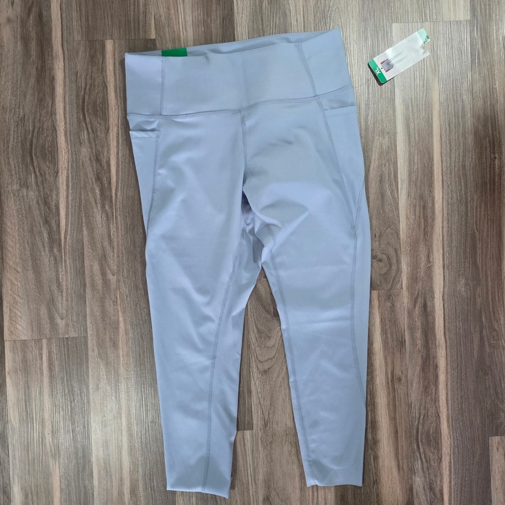 Danskin Womens High Rise Brushed Leggings Light Blue XL Side Pockets NWT